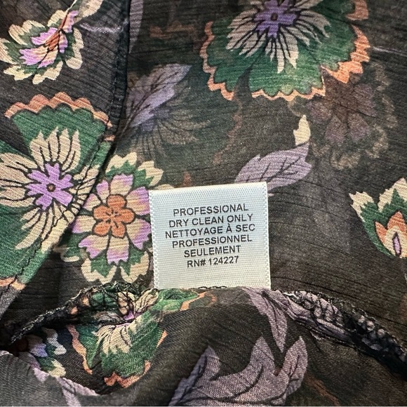 MISA Los Angeles Lulu Floral Top XS blouse long sleeve sheer tie bow black mock - Picture 15 of 16